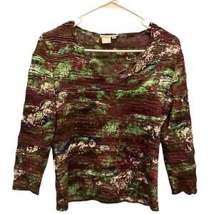 Alberto Makali Women Stretchy Top Size Small Brown Asian Y2K Beaded Forest Fairy